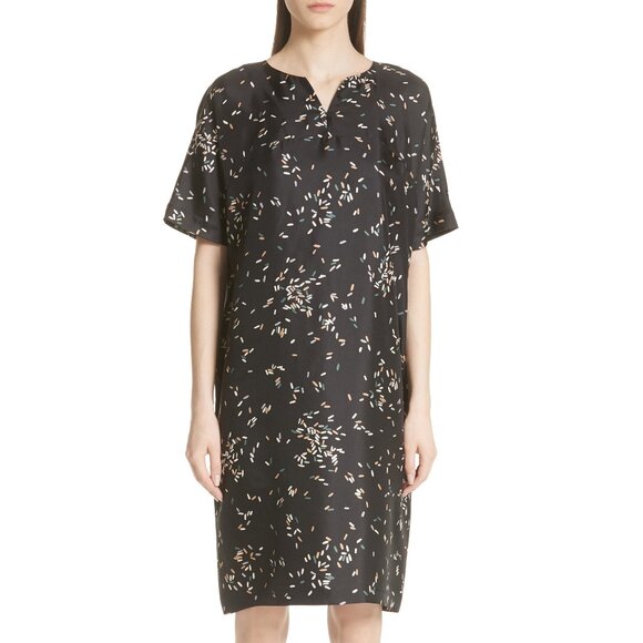 Lafayette 148 Thoren Black Silk Sprinkles-Print Shift Dress - Picture 1 of 11